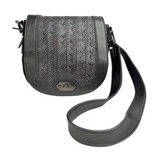 Steve Madden Gray Woven Faux Leather Crossbody Saddle Bag Purse